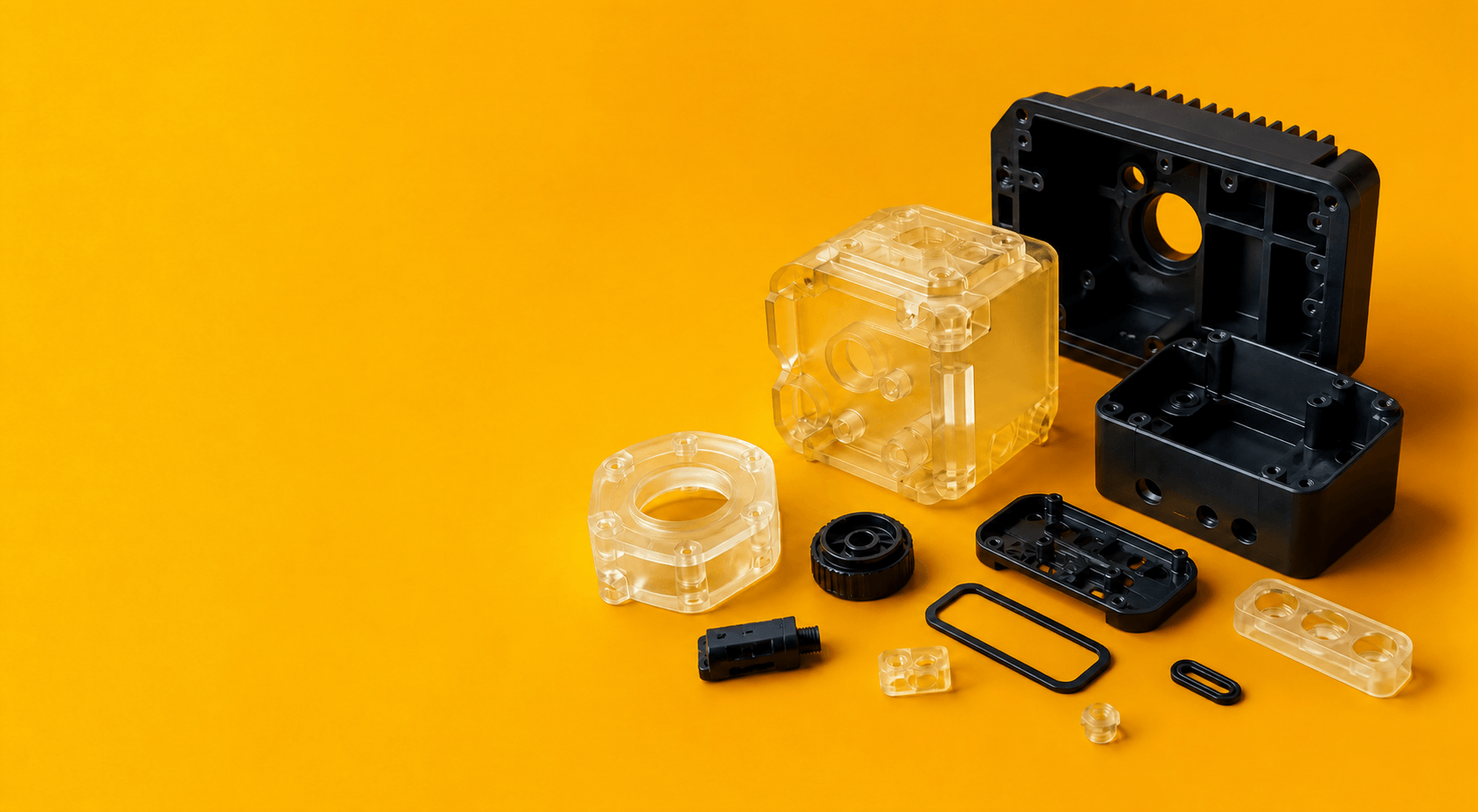 Vacuum cast parts on a bright industrial surface
